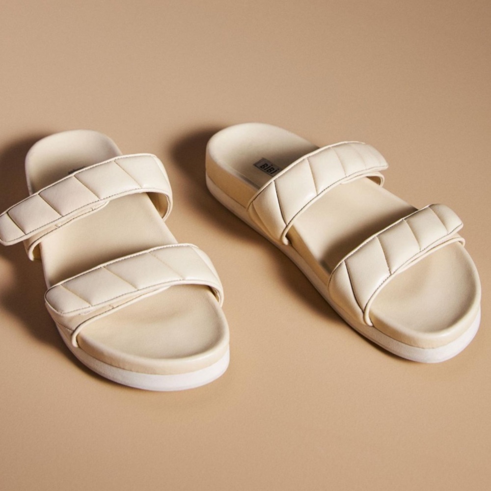 New Bibi Lou x Anthropologie Cortona Puff-Strap 8 Off White Adjustable Slide